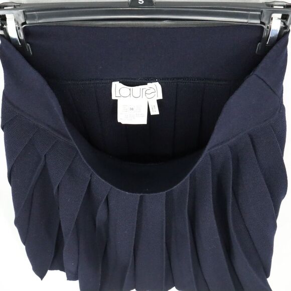 Laurel Escada Sweater Skirt Womens 8 US 40 EU Navy Blue Wool Knit Pleated Vtg - Picture 8 of 9